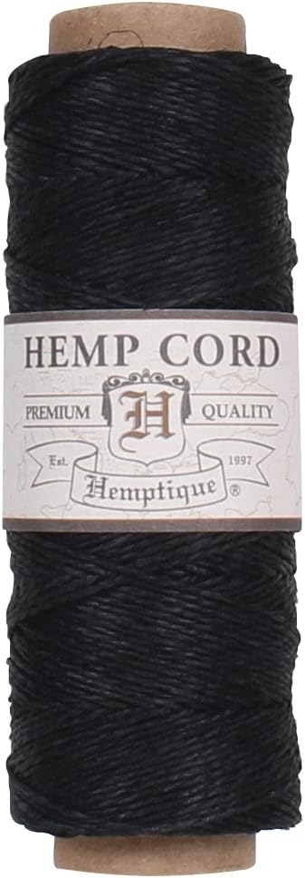 Hemptique 100% Natural Hemp Cord Single Spool - 205ft ~ 62.5m Hemp String Spool - Crafters Number 1 Choice - .5mm Cord Thread for Jewelry Making, Macramé, Scrapbooking, & More - Black