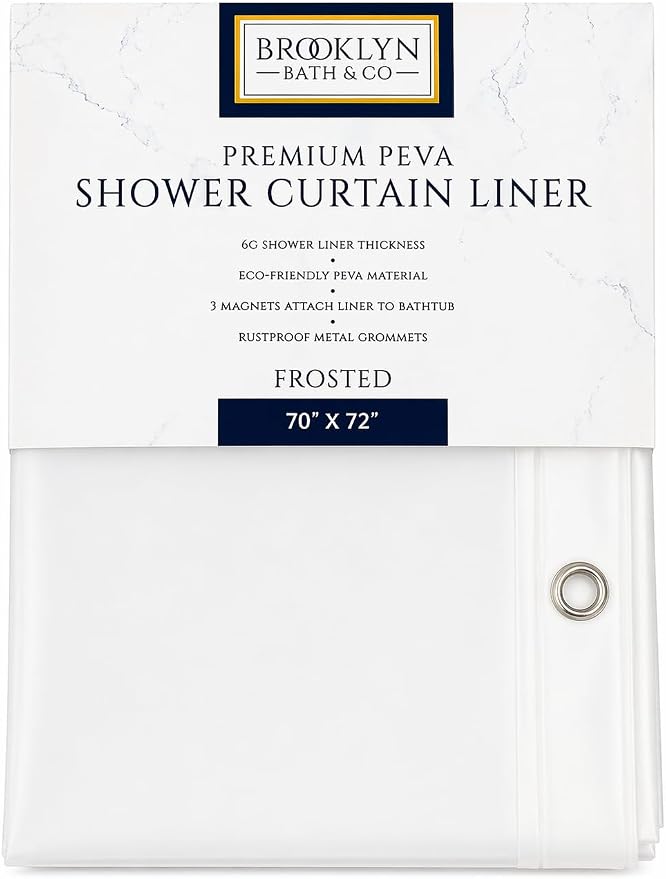 Home Expressions Premium 6 Guage PEVA Shower Curtain Liner - PVC Free Magnetized Bottom Odorless with Rustproof Grommets 70"x72" (Frost)