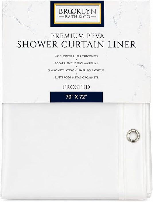 Home Expressions Premium 6 Guage PEVA Shower Curtain Liner - PVC Free Magnetized Bottom Odorless with Rustproof Grommets 70"x72" (Frost)