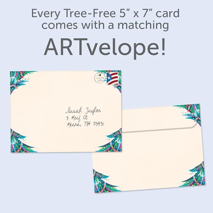 Tree-Free Greetings - Season's Greeting Card - Artful Designs - 1 Card + Matching Envelopes - Made in USA - 100% Recycled Paper - 5 x 7 - Green Tree (VO80705)