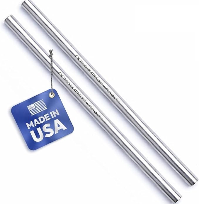 Made in USA 8.5" Stainless Steel Straw Set of 2 – FOR OPEN STRAW LIDS ONLY. Not compatible with flip style lids where straw inserts below lid.