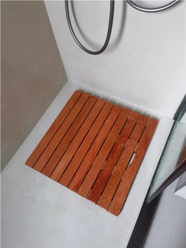 Square Teak Shower Mat 20 24 26 28 30 32 34 36in, Elevated Waterproof Non Slip Solid Wood Bath Mat for Bathtub/Inside Outside Showers/Spa, Customizable(20x22in(50x50cm))
