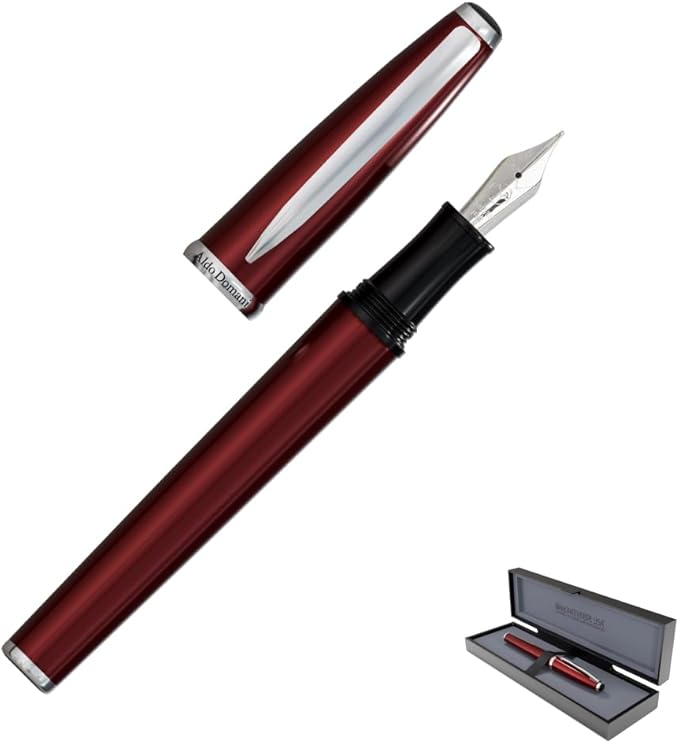 Monteverde USA Aldo Domani Fountain Pen Red - Fine Nib - Luxury Writing Pen - JoWo Stainless Steel Nib - Smooth Ink Flow - Refillable - Gift Box Included