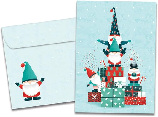 Tree-Free Greetings - Happy Holidays Greeting Cards - Artful Designs - 12 Cards + Matching Envelopes - Made in USA - 100% Recycled Paper - 5"x7" - Gnomes Piled High (HP60617)