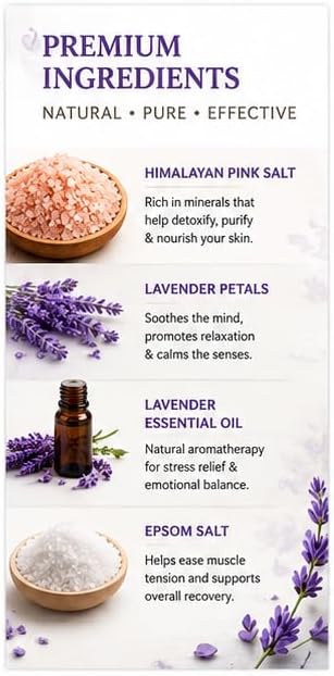 Himalayan Bath Salt with Lavender Petals, Essential Oil & Epsom Salt– 170 Grams, Detox & Wellness