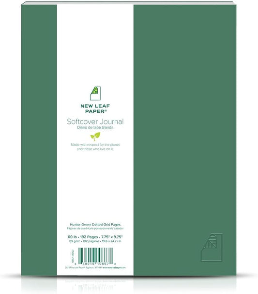 100% Recycled Softcover Dotted Grid Journal, Hunter Green, 9.75" x 7.75", 192 Pages, Embossed, Perfect Bound, FSC Certified, Made in USA