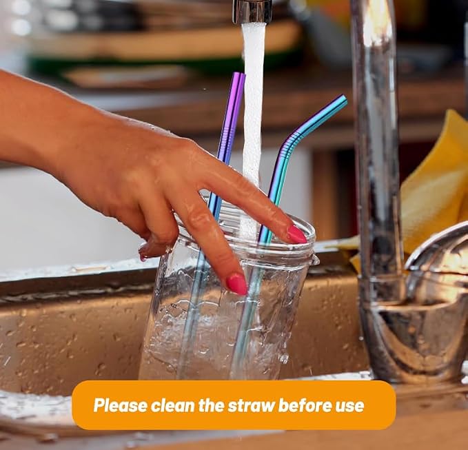 VEHHE Metal Stanley Straw, 12.5-inch Long Stainless Steel Stanley Cup Straw, 4 Pack Reusable Drinking Straws with Cleaning Brush for Stanley Cup Accessories(Rainbow)