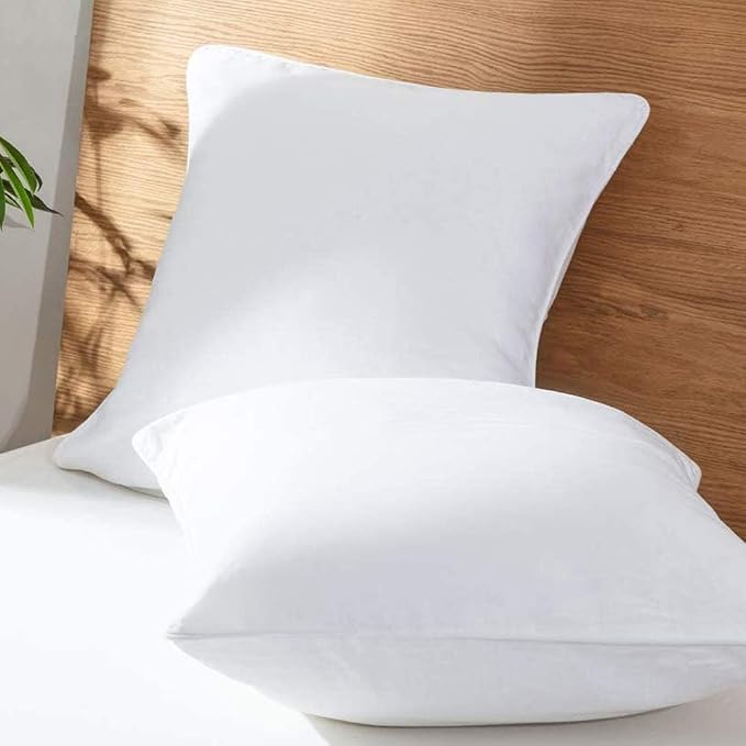 Simple&Opulence 100% Linen Euro Shams with White Trim Edges, 26"x26" Home Decorative Pillow Cover Set of 2, Basic Style Pillow Shams, White
