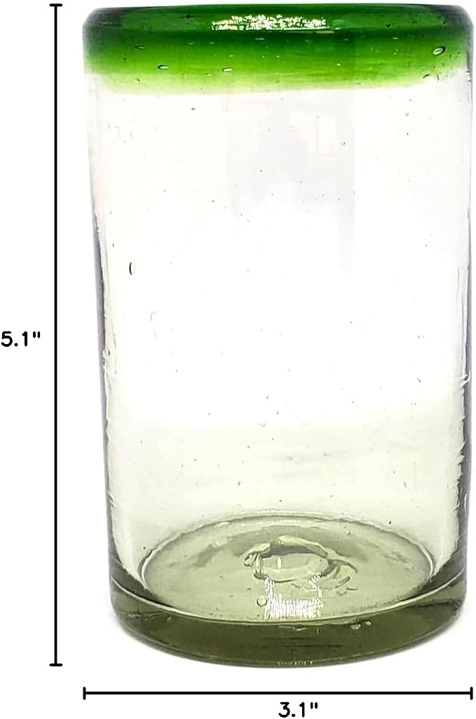 Emerald Green Rim 14 oz Drinking Glasses (set of 6), Recycled Glass, Lead-free, Toxin-Free (Drinking)