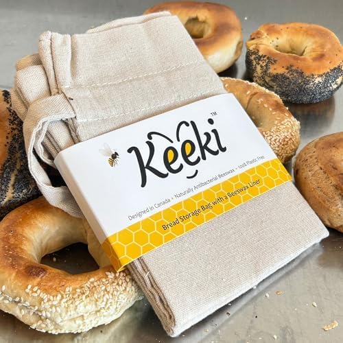 Keeki Reusable Beeswax Lined Bread Bag Bundle – 2-Pack Set Includes Standard Yellow Bag & Extra Long Blue Baguette Bag – Food Storage for Sourdough, Boules & Long Loaves