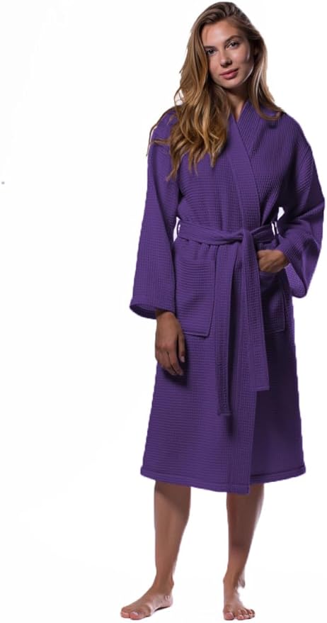 Turquaz Lightweight Waffle Knit Kimono Bathrobe - Soft Cotton Blend Spa Robe, Fast-Drying Full-Length Unisex Robes for Women