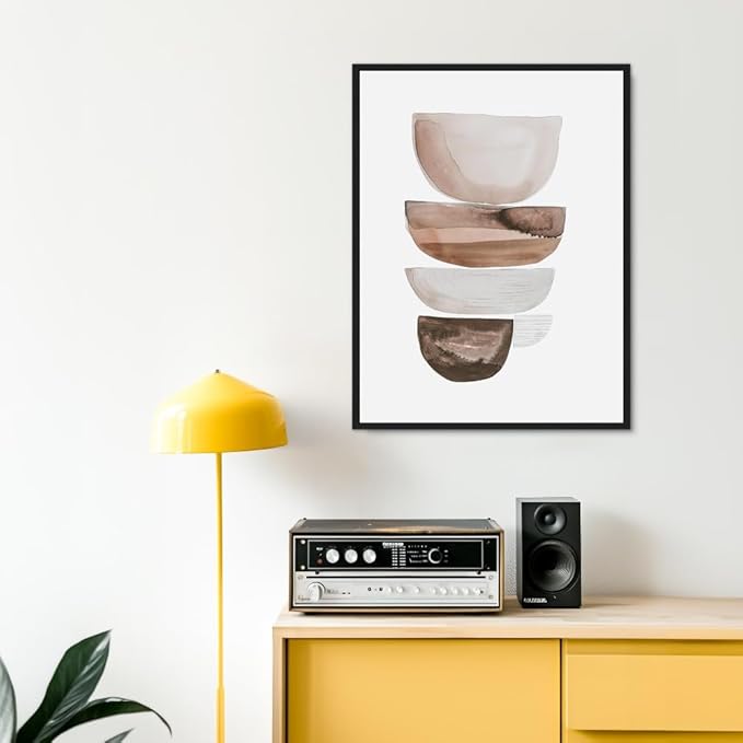Moonow7 Earthy Tones Abstract Wall Art Poster, Geometric Watercolor Print, Modern Aesthetic Decor for Living Room, Bedroom, Bathroom, Dining Room, or Kitchen, Unframed Size A4 21x29.7 cm / 8x12″