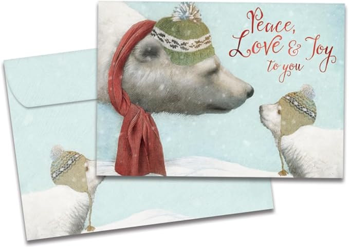 Tree-Free Greetings - Holiday Greeting Card - Artful Designs - 1 Card + Matching Envelope - Made in USA - 100% Recycled Paper - 5"x7" - Peace Love Joy (GO64226)