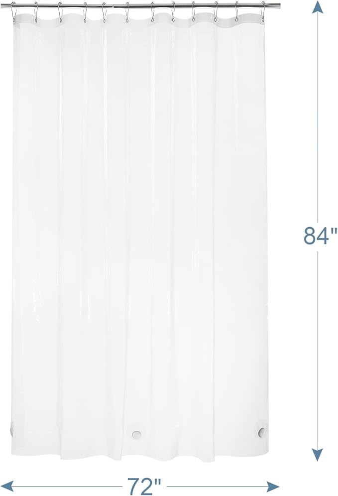 AmazerBath Heavy Duty Shower Curtain Liner 12 Gauge, 72 x 84 Inches Clear Shower Curtain Liner with 3 Clear Stones and 12 Grommet Holes, Weighted Plastic Shower Liner