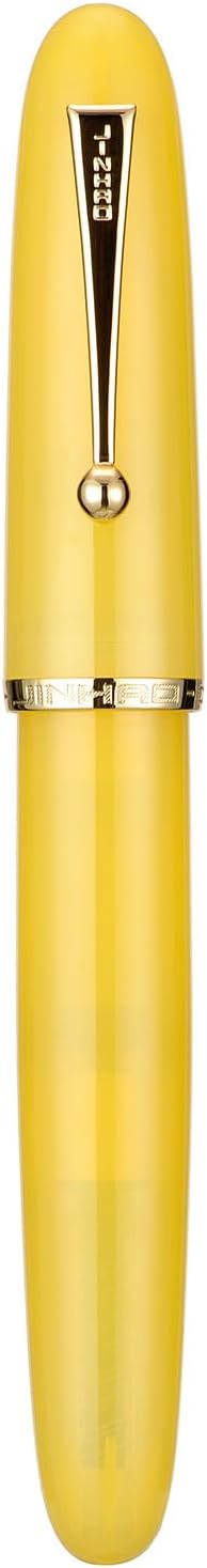 Jinhao 9019 DaDao Series Fountain Pen, Size 8 Fine Heartbeat Nib with Large Ink Converter, Yellow Jade Acrylic Design Smooth Writing Pen (Gold Trim)