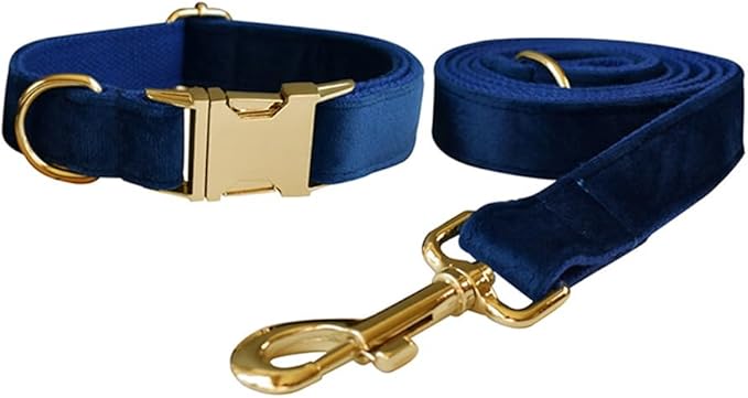 Love Dream Velvet Dog Collar and Leash Set, Soft & Comfy Adjustable Dog Leash and Collar with Heavy Duty Metal Buckle for Small Medium Large Dogs Training & Walking (Medium, Royal Blue)