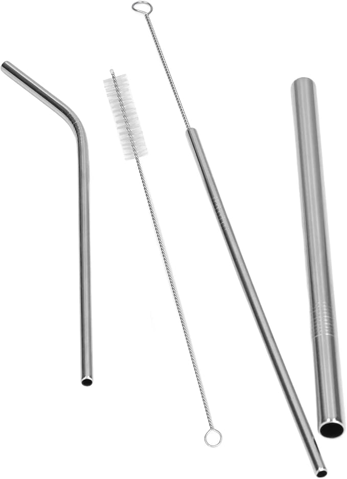 Reusable Stainless Steel Drinking Straws Set, Metal Straws Free Dishwasher Safe with 2 Brushes, Ideal for Cocktails Parties Picnics (Silver)
