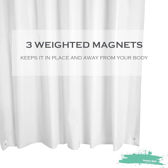 White Plastic Shower Curtain Liner, 72x72 Inch Thin Lightweight Plastic Bathroom Shower Showroom Inner Curtain with Rustproof Metal Grommet Holes and Weighted Magnets