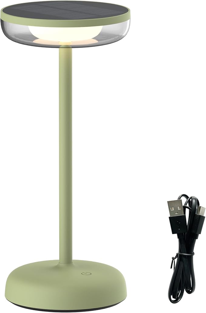 Cocktail Style Solar Table Lamp - Cordless LED Light with USB-C Charging, Dimmable Warm 2700K Glow, Weather Resistant for Indoor/Outdoor Use - Green, 1 Pack