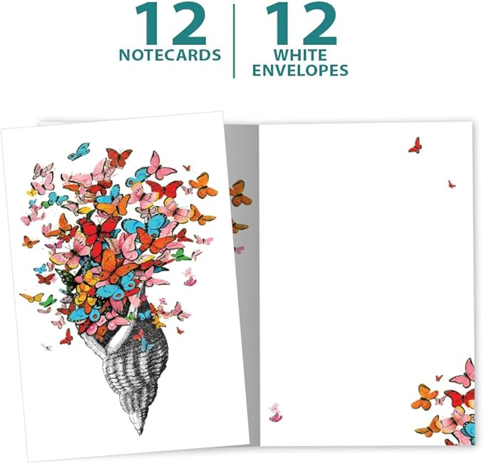 Tree-Free Greetings - All Occasion Cards - Artful Designs - 12 Greeting Cards + White Envelopes - Made in USA - 100% Recycled Paper - 4 x 6 - Shell of Joy (FS56863)