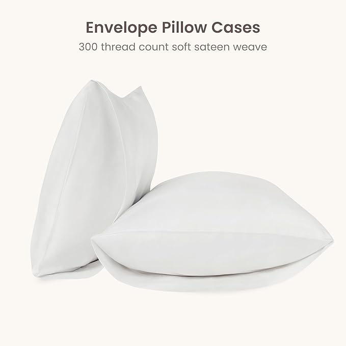 Bioweaves 100% Organic Cotton Envelope Pillow Cases 300 Thread Count Soft Sateen Weave GOTS Certified – 20 X 37, Set of 2, White