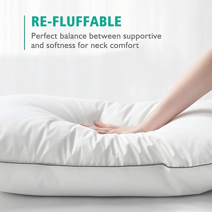 APSMILE Organic Feather Down Pillows Set of 2, Standard Size Bed Pillows for Sleeping with 100% Cotton Cover, 3-Chamber Hybrid Feather Down Core Pillow Surrounded by Polyester for Cushions 20x26