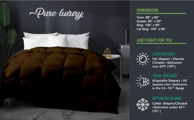 9.8 NEWTON Eco Friendly Oversized King Comforter 120x132 Down Alternative for All Season,Brown Quilted Duvet Insert with All Side Corner Tabs Microfiber Silicon Mix 700+ Fill Power Comforter