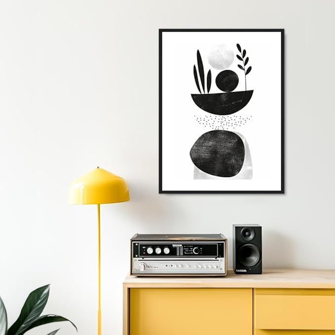 Moonow7 Boho Abstract Plant and Leaf Wall Art Poster, Minimalist Black and White Botanical Prints for Home Decor, Decorations for Living Room, Bedroom, Office, Unframed Size 20x25 cm / 8x10″
