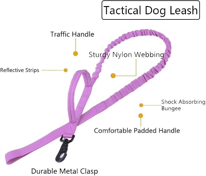 Tactical Dog Collar and Leash Set Adjustable Military Nylon Dog Collar with Control Handle and Heavy Duty Metal Buckle for Large Dogs（Purple XXL