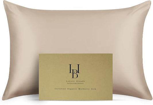 Pure Organic Silk Pillowcase Certified Organic 100% Pure Mulberry Silk Pillowcase 25 Momme Pillowcase (Taupe, Queen, Pack of 1)