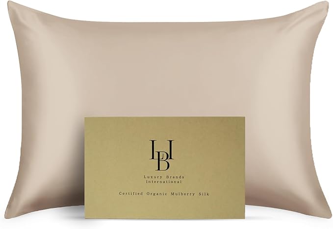 Pure Organic Silk Pillowcase Certified Organic 100% Pure Mulberry Silk Pillowcase 25 Momme Pillowcase (Taupe, Standard, Pack of 1)