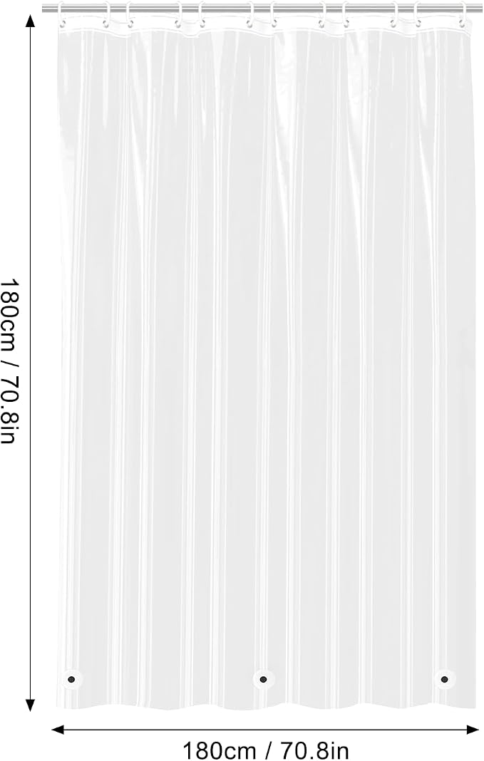 timecity Clear Shower Curtain Liner PEVA Shower Curtain with 3 Magnets Thickened Waterproof Quick Drying Sheer Shower Liner Set with 12 White Plastic Hooks for Bathroom Shower,71x71inch