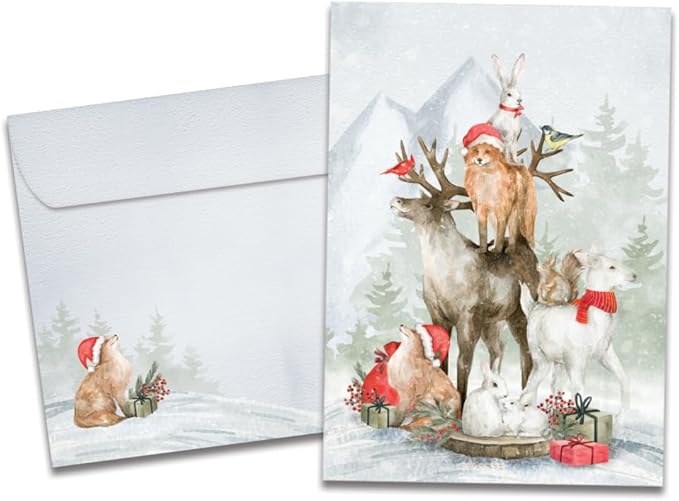 Tree-Free Greetings - Happy Holidays Greeting Cards - Artful Designs - 12 Cards + Matching Envelopes - Made in USA - 100% Recycled Paper - 5"x7" - Piled Wild Watercolor (HP60625)