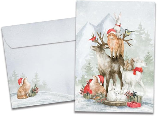 Tree-Free Greetings - Happy Holidays Greeting Cards - Artful Designs - 12 Cards + Matching Envelopes - Made in USA - 100% Recycled Paper - 5"x7" - Piled Wild Watercolor (HP60625)