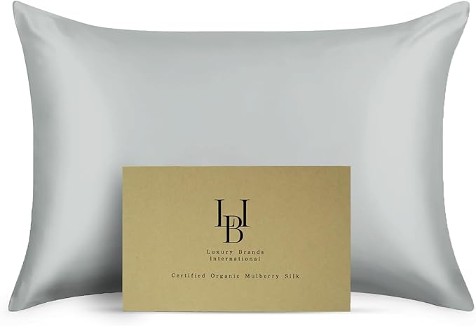 Pure Organic Silk Pillowcase Certified Organic 100% Pure Mulberry Silk Pillowcase 25 Momme Pillowcase (Gray, Standard, Pack of 1)
