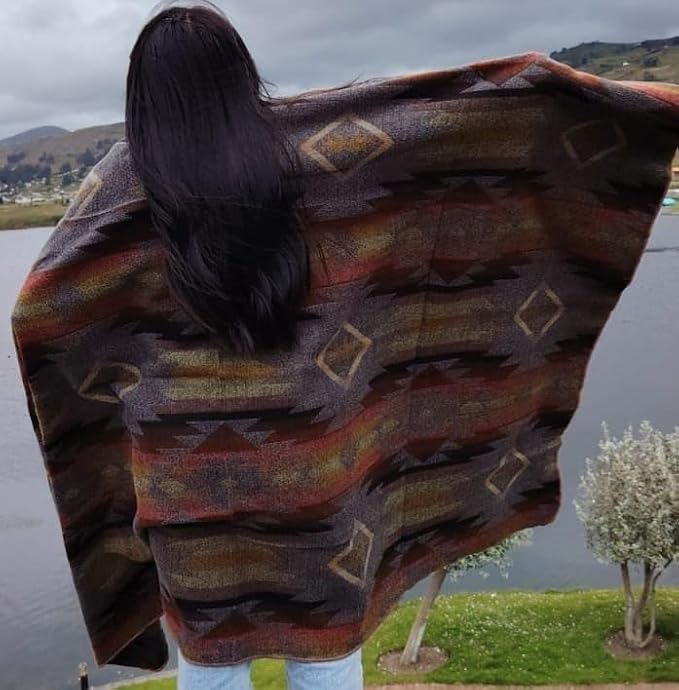Alpaca Wool Blanket, Throw Size 78 x 47, Reversible 2 in 1, Thick and Ultra Soft, Hypoallergenic, Non-Itchy, Handmade in Ecuador. Premium Alpaca Wool Thtow Blanket for Cozy Comfort.(Brown and Orange)