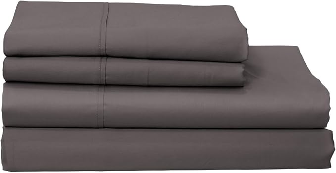Organic Cotton Long Staple Silky Soft Single Pick Sateen Bed Sheet Set - Luxurious & Premium Hotel Quality - GOTS Certified - Solid Dyed (Dark Grey, Queen (U.S. Standard))