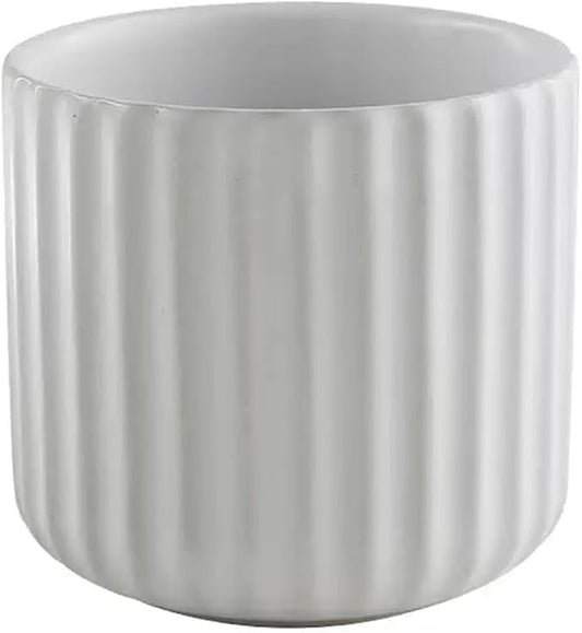 Nordic Ceramic Mug, Japanese Tea Cup 6oz Striped Cup No Handle Drinking Cup for Espresso, Cortado, Matcha, Green Tea, Microwave and Dishwasher Safe, Minimalist coffee Cup-Matte White