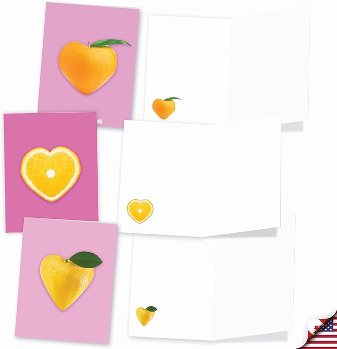 The Best Card Company - 20 Cute Boxed Cards (4 x 5.12 Inch) - Assorted Blank Set (10 Designs, 2 Each) - Fruit Hearts AM8992OCB-B2x10