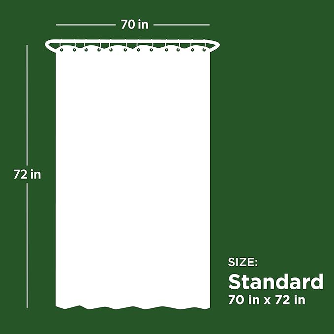 Zenna Home 5.5-Gauge Lightweight Recycled PEVA Shower Curtain Liner with Anti-Draft Clips, 70 x 72 inch, Grey