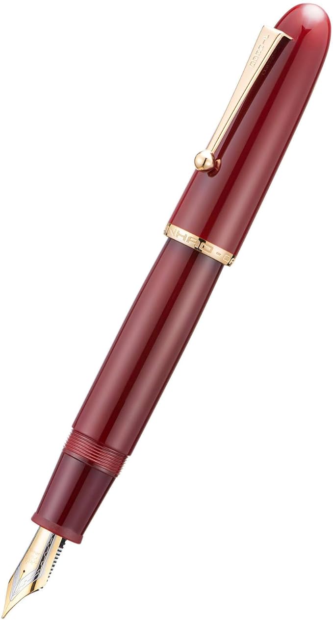 Jinhao 9019 DaDao Series Fountain Pen, Size 8 Medium Nib with Large Ink Converter, Wine Red Acrylic Design Smooth Writing Pen (Gold Trim)