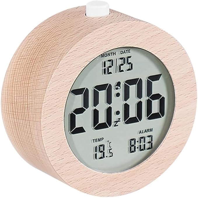 Wooden Digital Alarm Clock for Bedrooms,Wood 4In Battery Powered Alarm Clock with Snooze and Nightlight,LCD Desk Clock,A