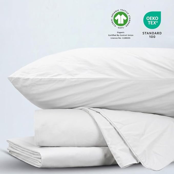 BIOWEAVES 100% Organic Washed Cotton Percale Weave Sheets Twin, GOTS Certified Sheets for Twin Size Bed, 17” Deep Pocket – 3 Piece Set, Frozen Dew
