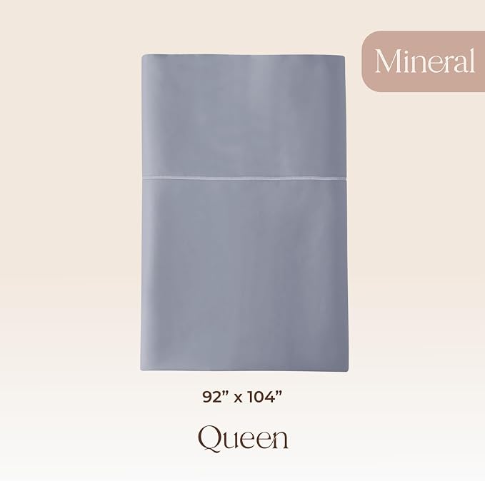 Certified Organic Queen Flat Sheet Only - 100% Organic Cotton Top Sheet with Luxurious Soft and Breathable 300 Thread Count Sateen Weave Finish - GOTS & Fairtrade Certified (Mineral, Queen)