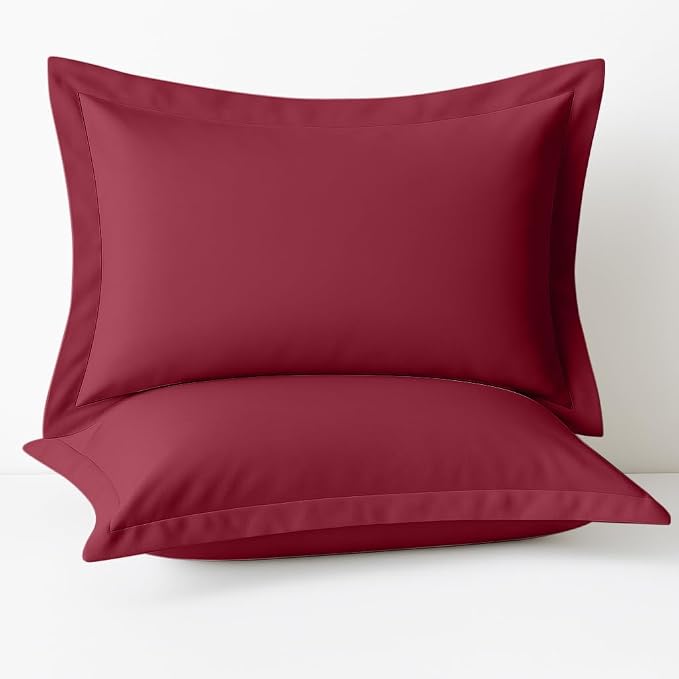 2 Pack Pillow Shams Standard Size 20x26 – 600 Thread Count 100% Organic Cotton Burgundy Pillow Covers with 2 Inch Flange, Soft & Smooth Premium Hotel-Quality Pillowcases Set of 2