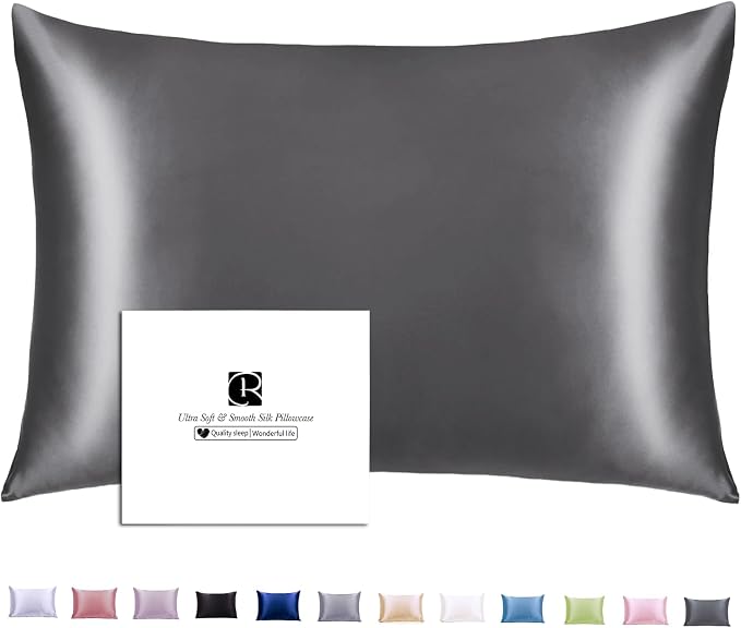 Ravmix 100% Silk Pillow Cases with Zipper, 21momme Mulberry Silk Pillowcase for Hair Skin Health, Soft Smooth Breathable Cool Pillow Cover for Beauty Sleep 1PC(King 20"x36", Space Grey)
