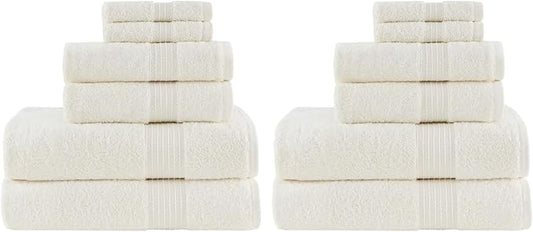 Madison Park Organic 100% Cotton Bathroom Towel Set, Hotel & Spa Quality Highly Absorbent, Quick Dry, Include for Shower, Handwash & Facial Washcloth, Multi-Sizes, Ivory (Pack of 2)