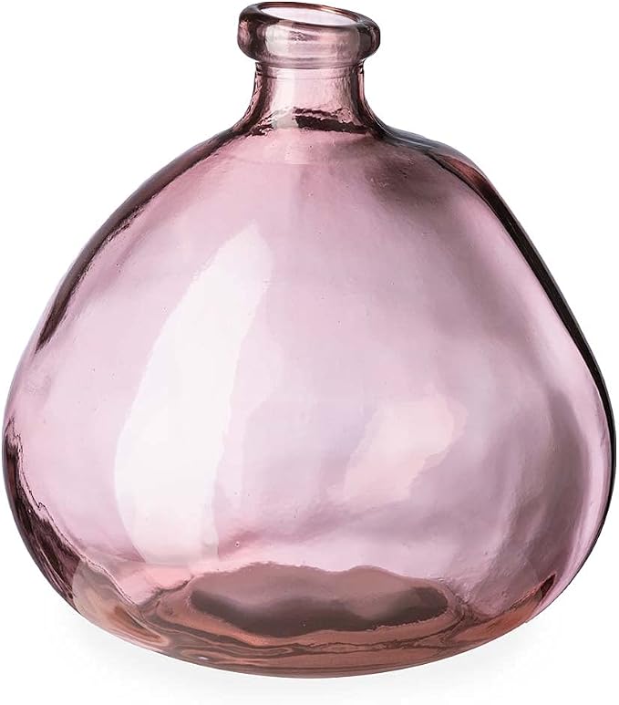 VivaTerra Recycled Round Glass Balloon Vase – Handblown Glass Vases for Centerpieces – Unique Organic Shape in a Delicate Pink Color – Sustainable and Unique Home Decor (9" H x 8" Dia.)