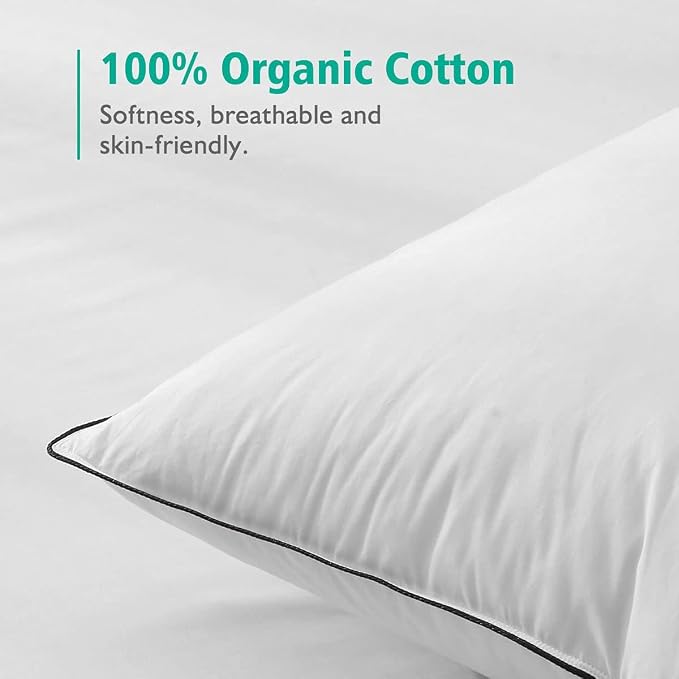 APSMILE Organic Feather Down Pillows Set of 2, King Size Bed Pillows for Sleeping with 100% Cotton Cover, 3-Chamber Hybrid Feather Down Core Pillow Surrounded by Polyester, 20x36 Inches