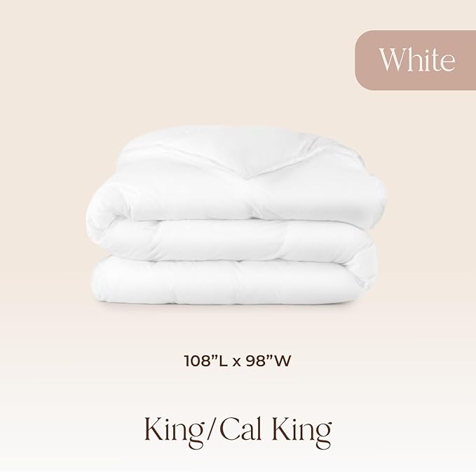 Microfiber Filled Down Alternative Comforter - Luxury Down Alternative Duvet Insert with Lightweight & Breathable Microfiber Filling and GOTS Certified Organic Cotton Cover (King/Cal King Size)